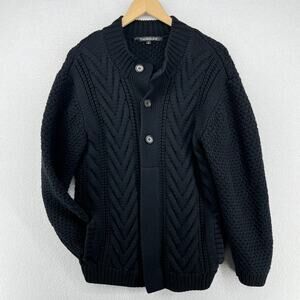 TIMO WEILAND Sweater Women M Merino Wool Textured Chunky 3-Button Cardigan Black